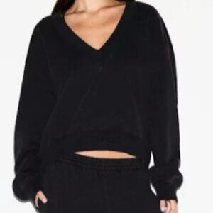 SKIMS Boyfriend Fleece Oversized V Neck Pullover Size L NWT